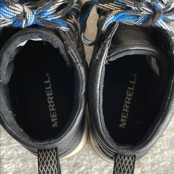 Merrell Hiking Faux Leather Lace Up Boots Women's 6 Black With Blue Strings - Picture 7 of 10